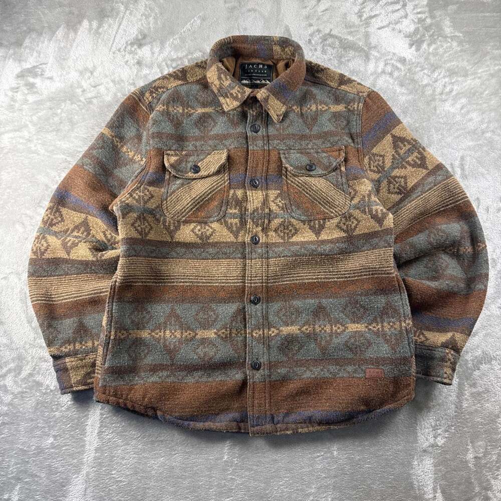 Jachs New York Aztec Wool Blend Sherpa Lined Shacket Jacket Mens Medium Brown